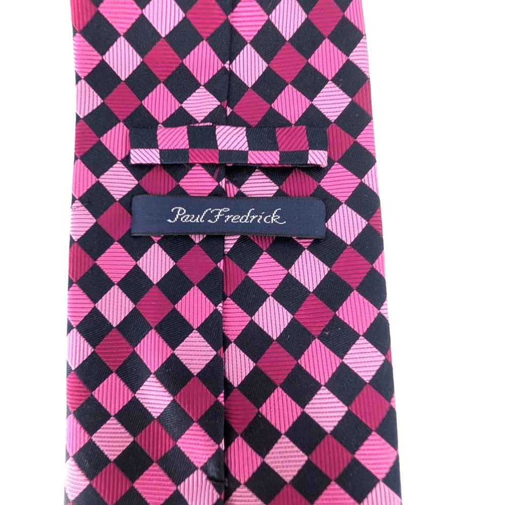 Paul Fredrick Silk Black Pink Diamond‎ Checker Retro Preppy Funky Tie Luxury 4" - Picture 5 of 8
